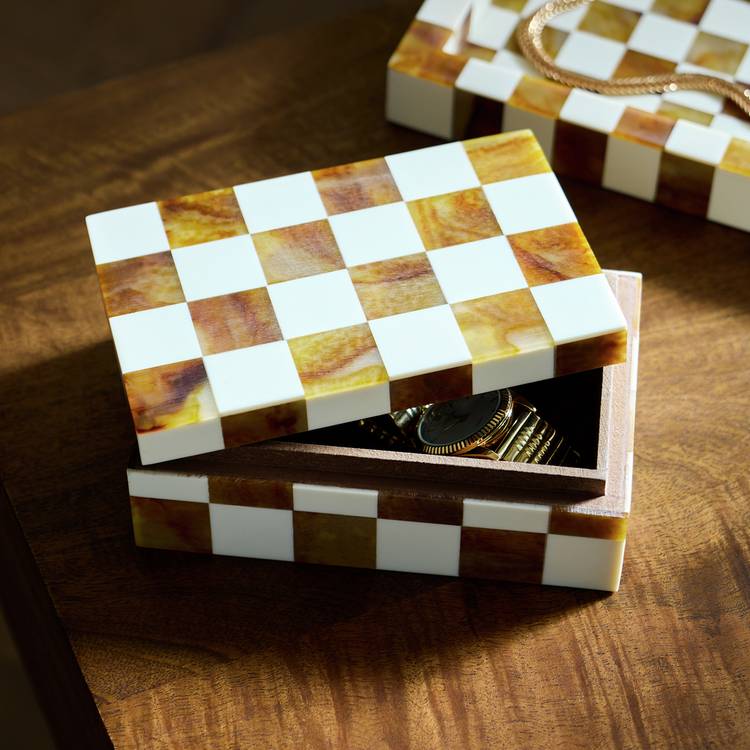  Habitat Checkered Trinket Box - Brown 0