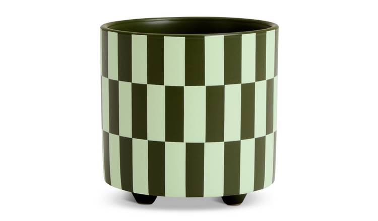 Habitat Checked Ceramic Footed Planter - Green