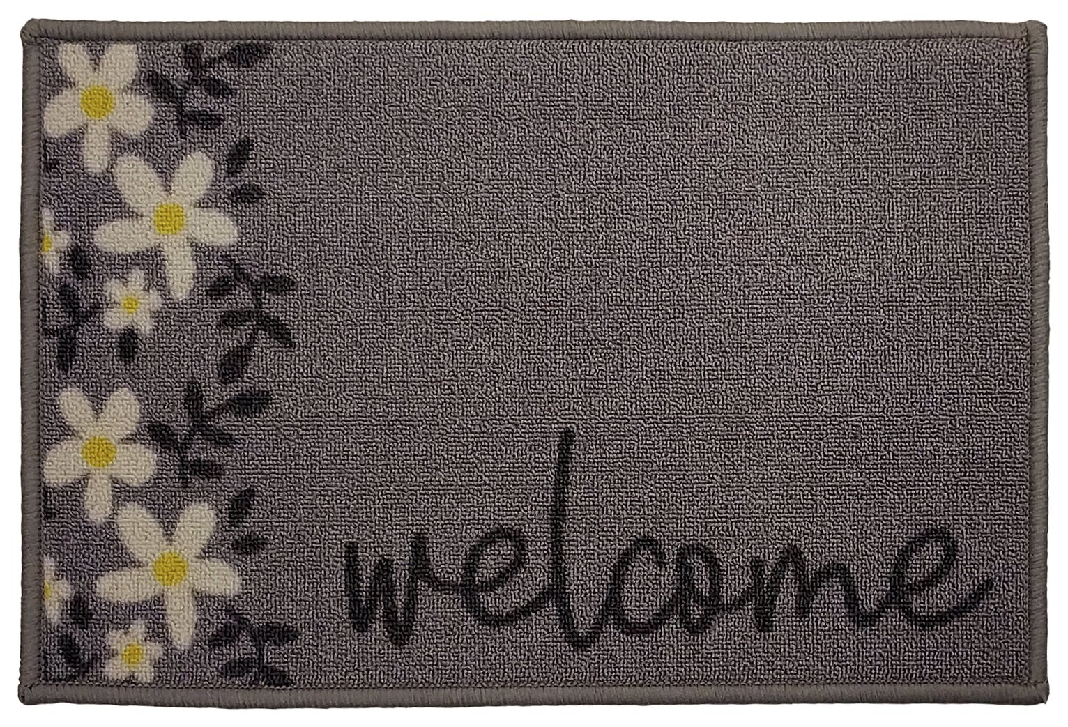 Mighty Mats Floral Grey Short Pile Doormat - 60x40cm
