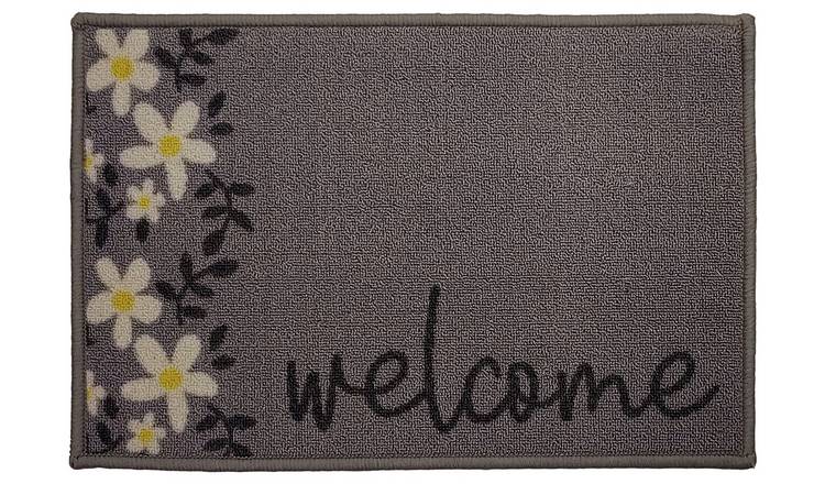 Mighty Mats Floral Grey Short Pile Doormat - 60x40cm