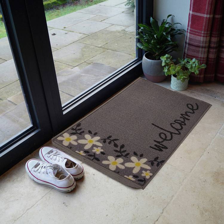 Mighty Mats Floral Grey Short Pile Doormat - 60x40cm 0