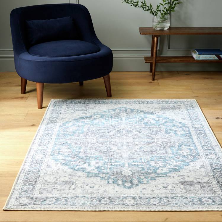 Habitat Vintage Effect Blue Flatweave Rug - 170x120cm 0