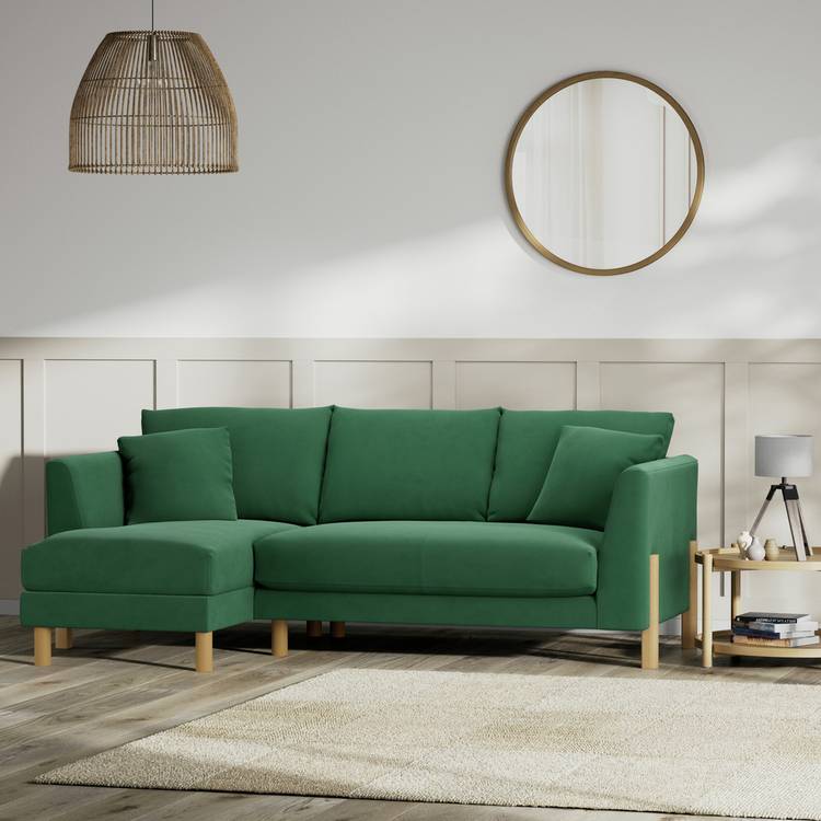 Habitat Aston Left Hand Corner Sofa - Green - Ash Leg 0