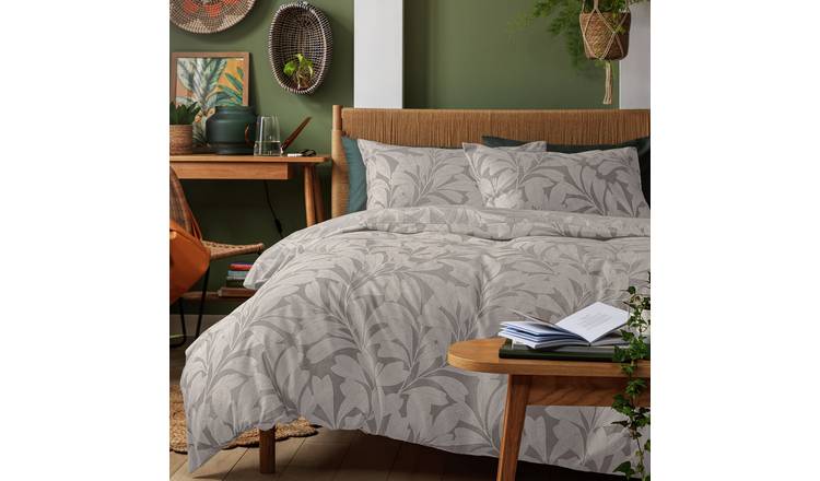 Habitat Linear Leaf Grey Bedding Set - Single
