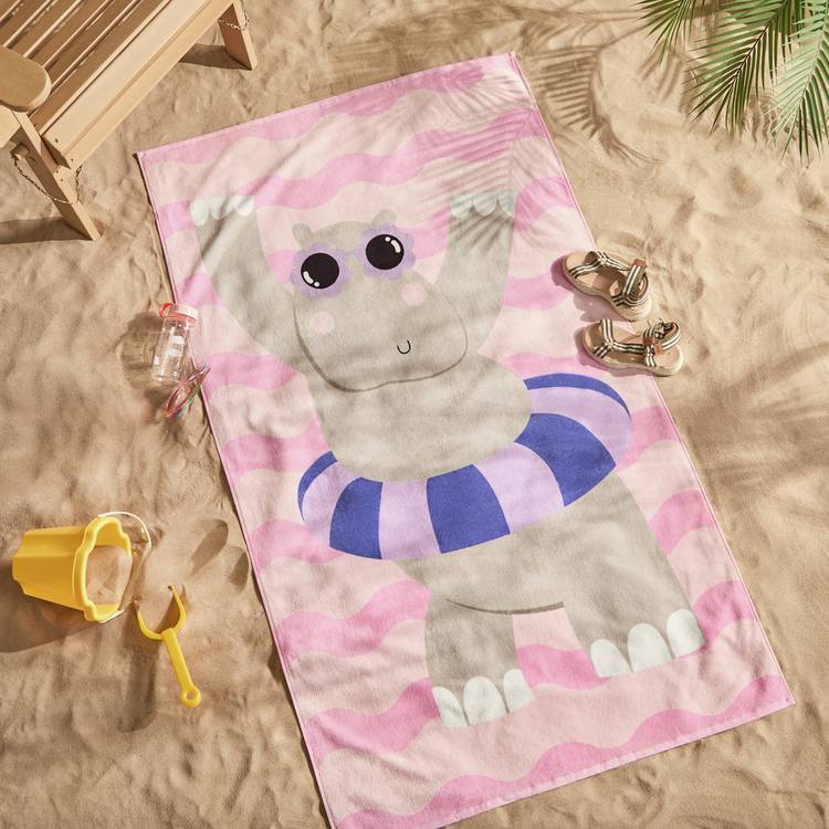 Argos Home Hippo Wave Beach Towel - Pink 0