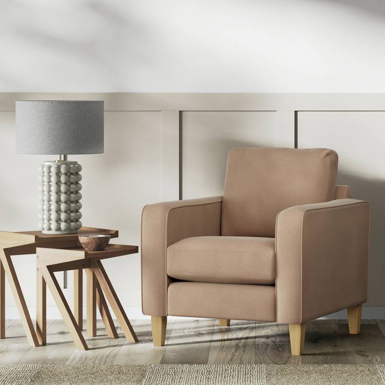 Habitat Flint Velvet Armchair - Latte - Ash Leg 0