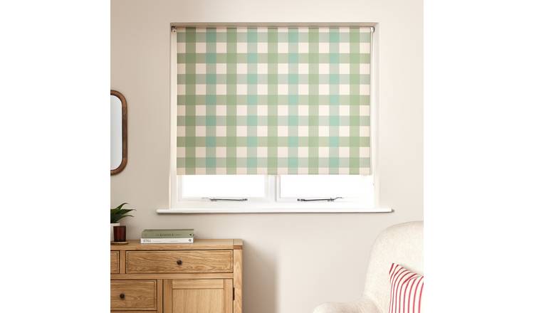 Argos Home Check Blackout Green Roller Blind - 180cm