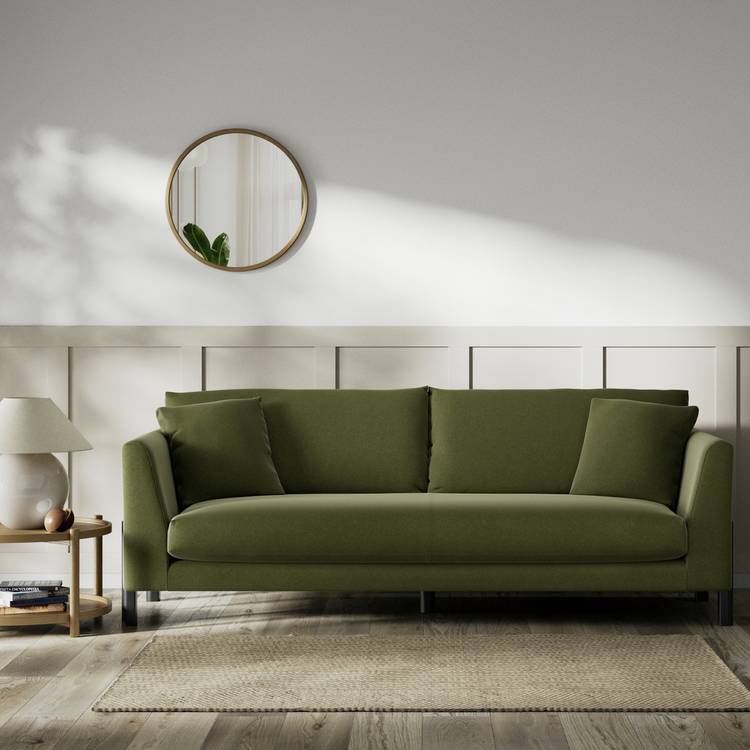 Habitat Aston Velvet 4 Seater Sofa - Moss Green - Black Leg 0