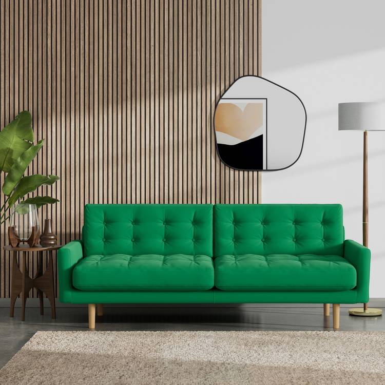 Habitat Fenner Fabric 3 Seater Sofa - Emerald Green -Ash Leg 0