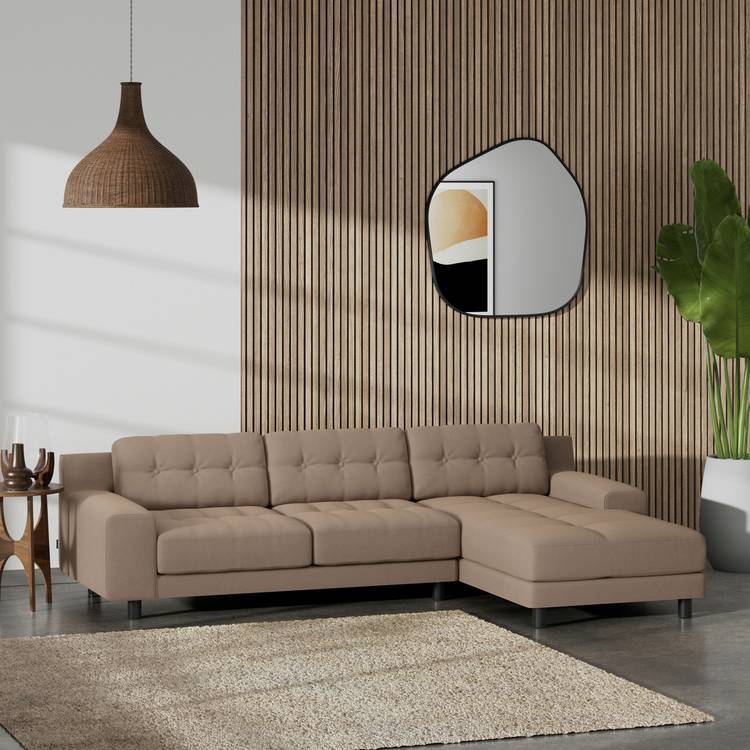 Habitat Hendricks Right Hand Corner Sofa - Biscuit-Black Leg 0