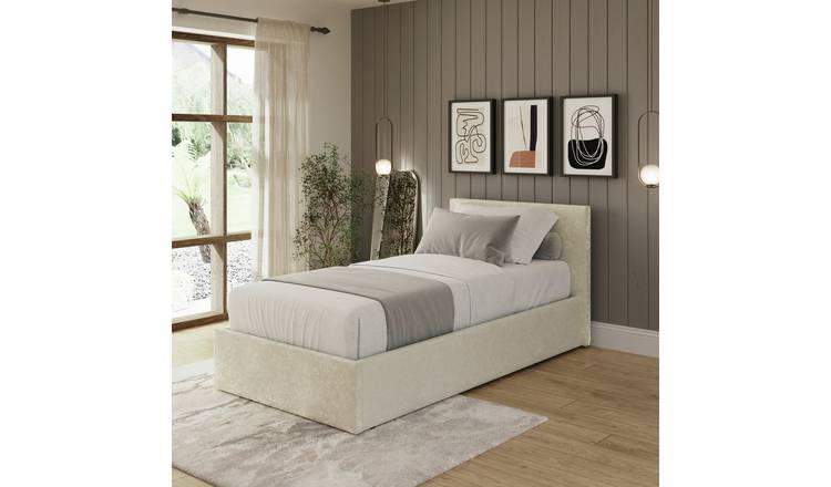 GFW End Lift Single Velvet End Lift Ottoman Bed - Cream