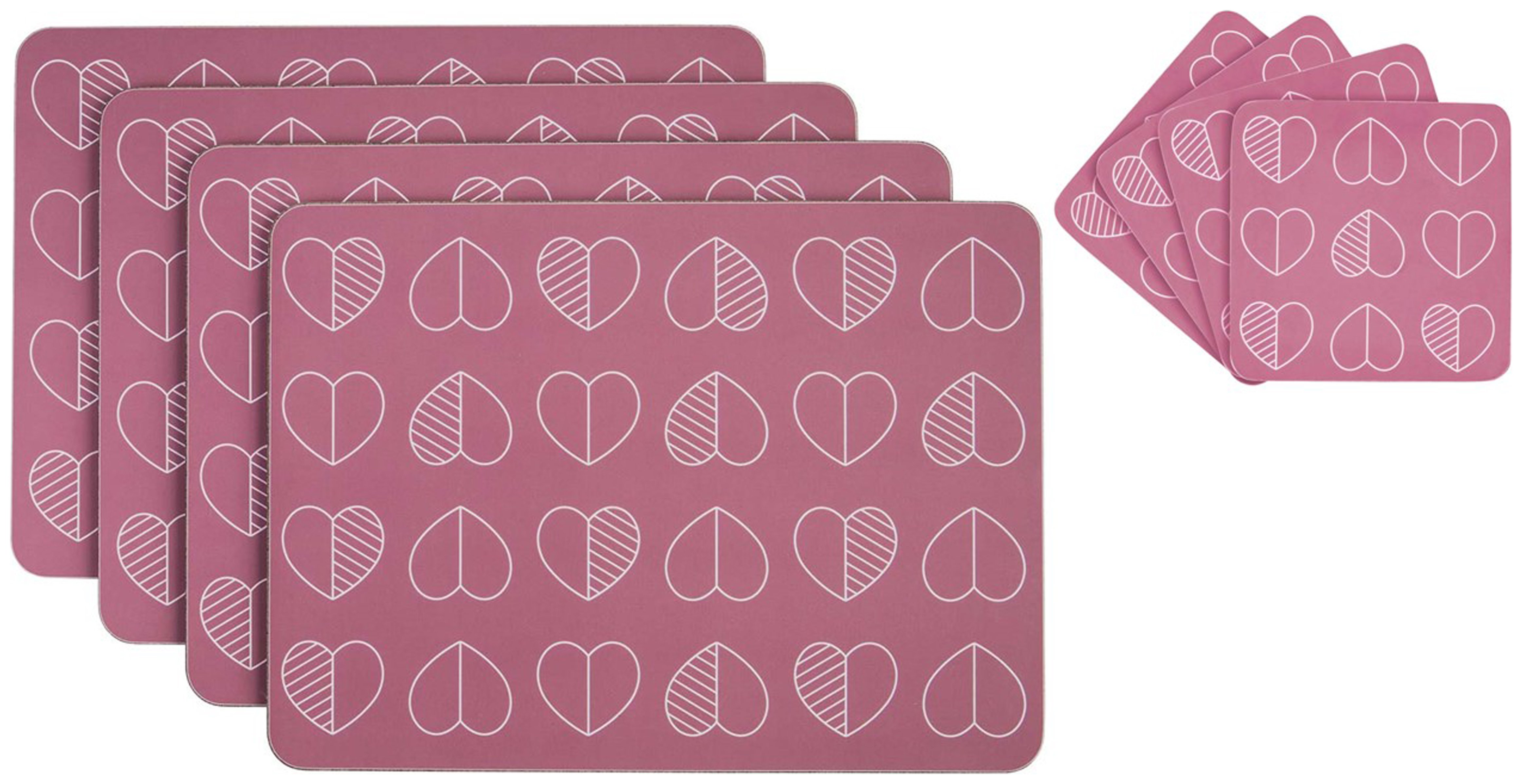 Beau and Elliot Set of 4 Placemats and Coasters - Pink