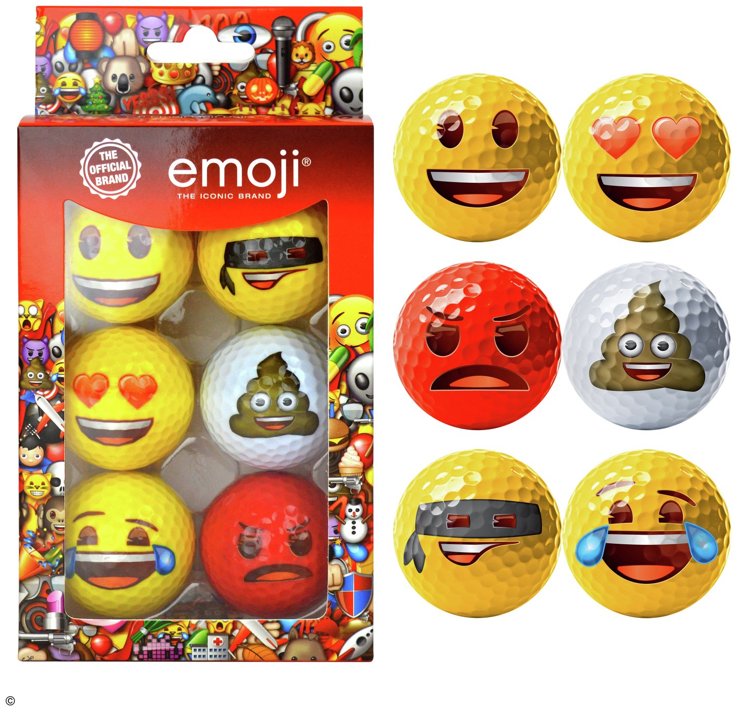 Emoji Official Novelty Fun Golf Balls - Pack of 6
