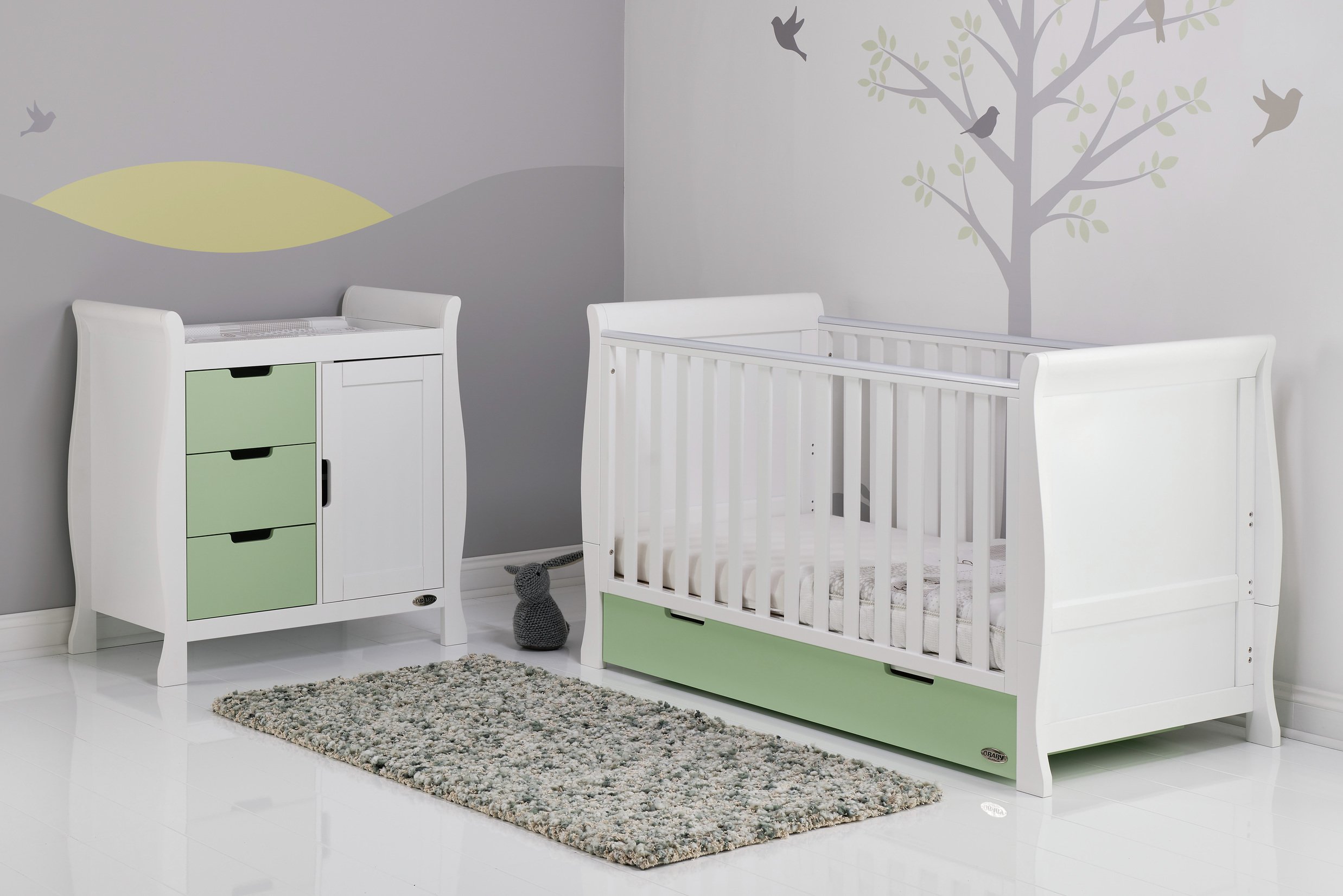 Obaby Stamford 2 Piece Room Set - White with Pistachio