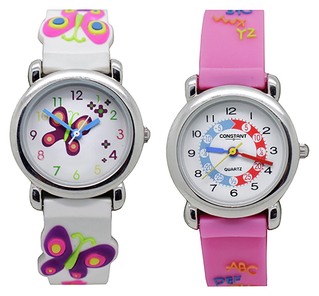 Constant Kids Set of 2 Butterfly Pink Silicone Strap Watches
