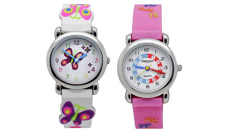Constant Kids Set of 2 Butterfly Pink Silicone Strap Watches