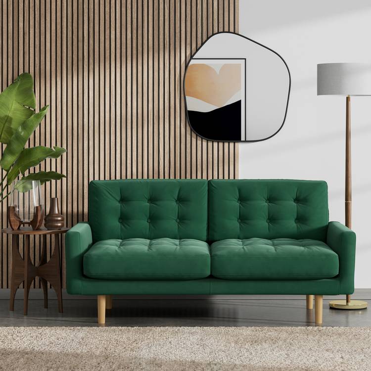 Habitat Fenner Fabric 2 Seater Sofa - Green - Ash Leg 0