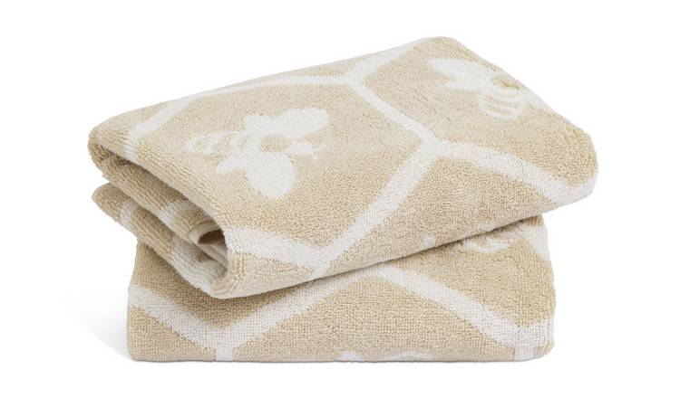 Argos Home Floral Bee 2 Pack Hand Towel - Beige