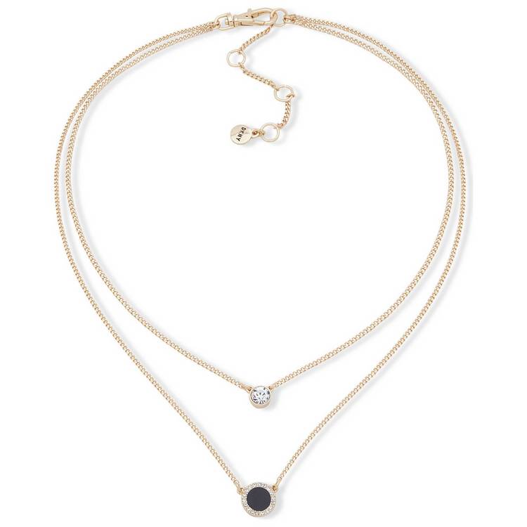 DKNY Gold & Black Colour Double Layer Pendant Necklace 0