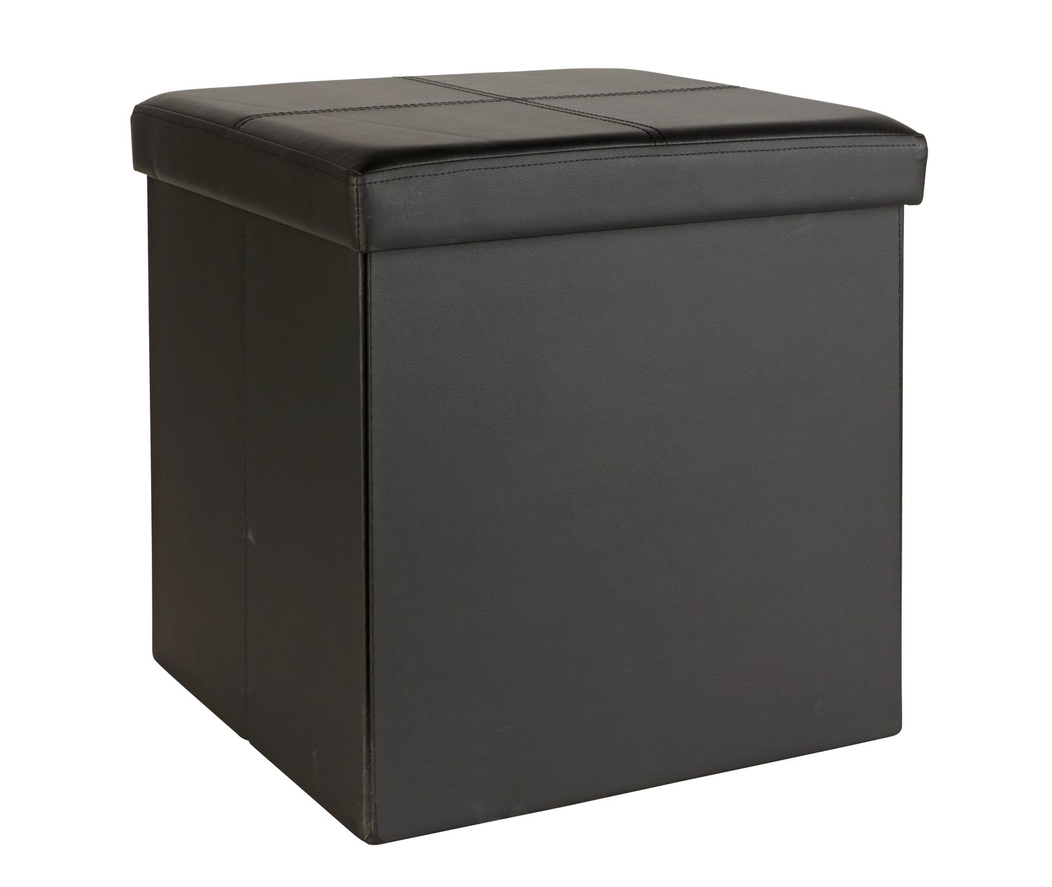 Argos Home Tilly Small Faux Leather Stitched Ottoman - Black