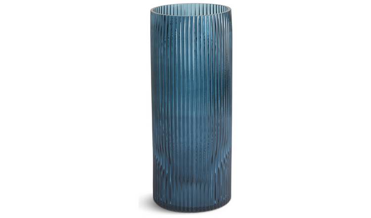 Habitat Ribbed Glass Vase - Blue