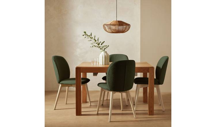 Habitat Drio Extending Oak Dining Table & 4 Green Chairs
