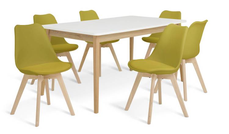 Habitat Wood Effect Extending Dining Table & 6 Yellow Chairs