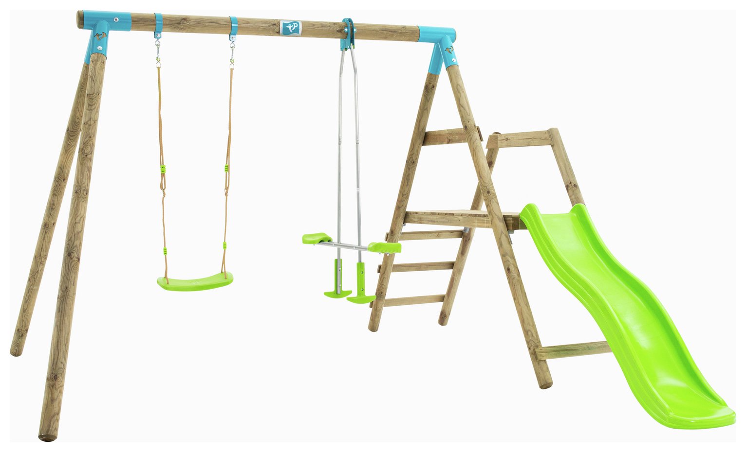 TP Wooden Double Swing Set, Glider, and Slide