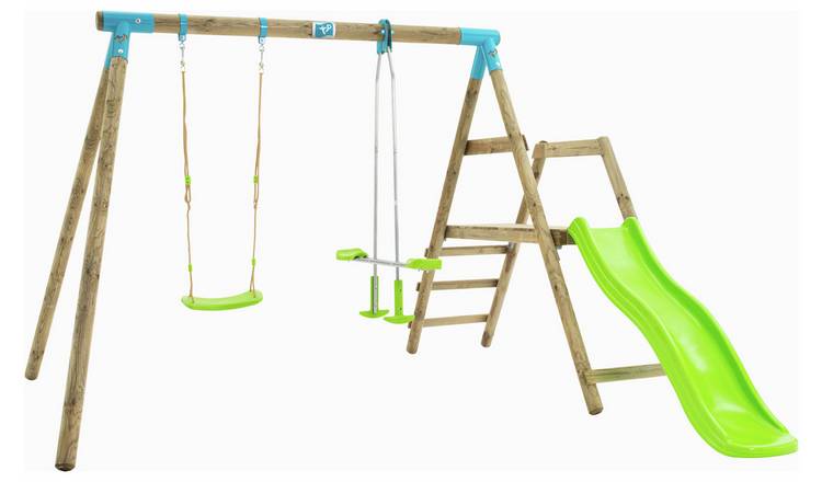 TP Wooden Double Swing Set, Glider, and Slide