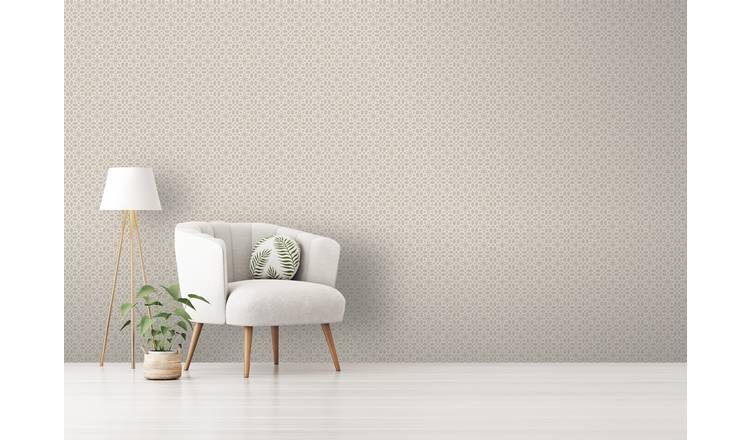 RHS Star Trellis Taupe Wallpaper 