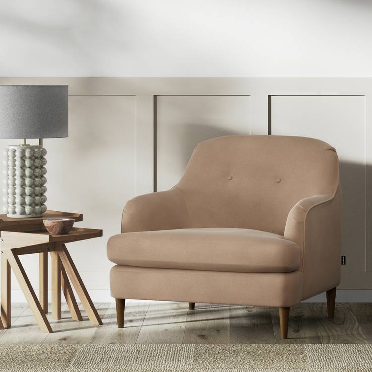 Habitat Frome Velvet Armchair - Latte - Dark Leg 0