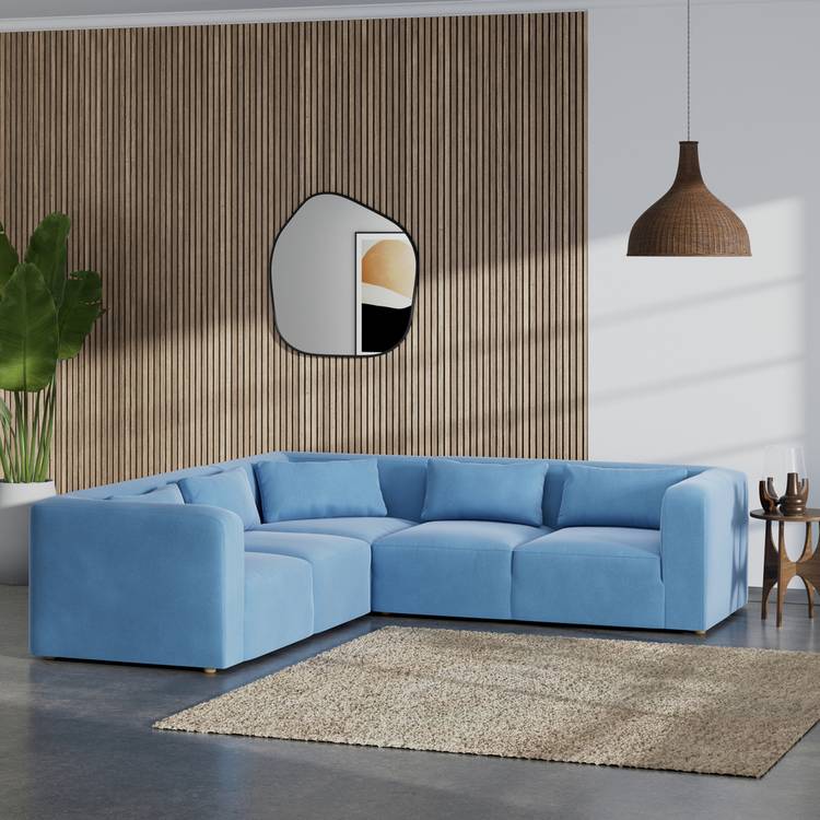 Habitat Lars Reversible Corner Sofa - Sky Blue - Ash Leg 0