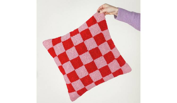 Heya Home Check Tufted Cushion - Pink - 45x45cm