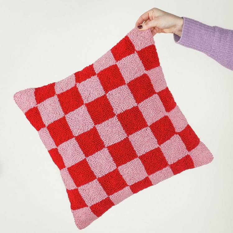 Heya Home Check Tufted Cushion - Pink - 45x45cm 0