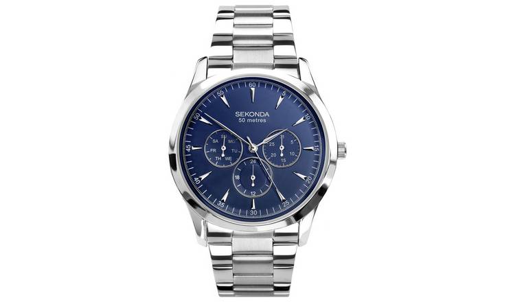 Sekonda Mens Stainless Steel Blue Sunray Dial Bracelet Watch