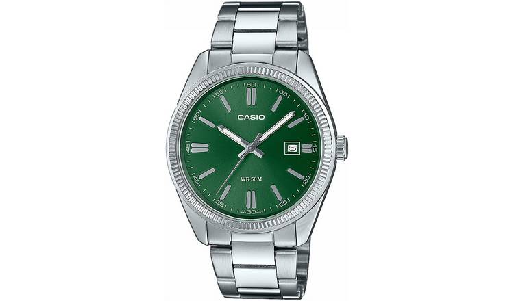 Casio Analogue Green Dial Stainless Steel Bracelet Watch