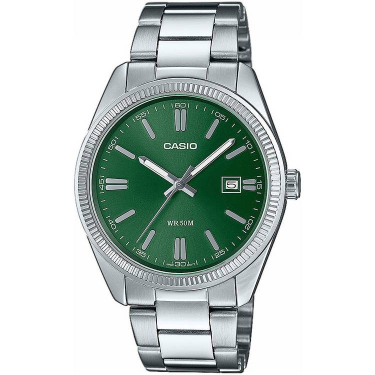 Casio Analogue Green Dial Stainless Steel Bracelet Watch 0