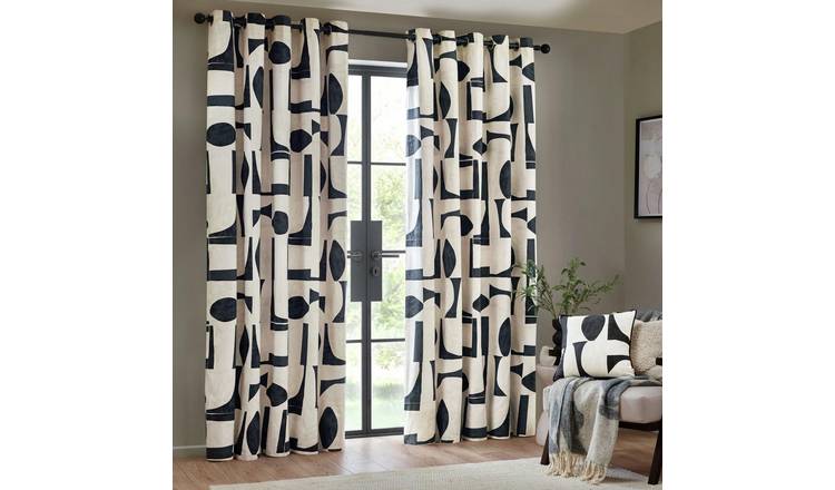 Hoem Carro Eyelet Curtains - Black & White - 168x183cm