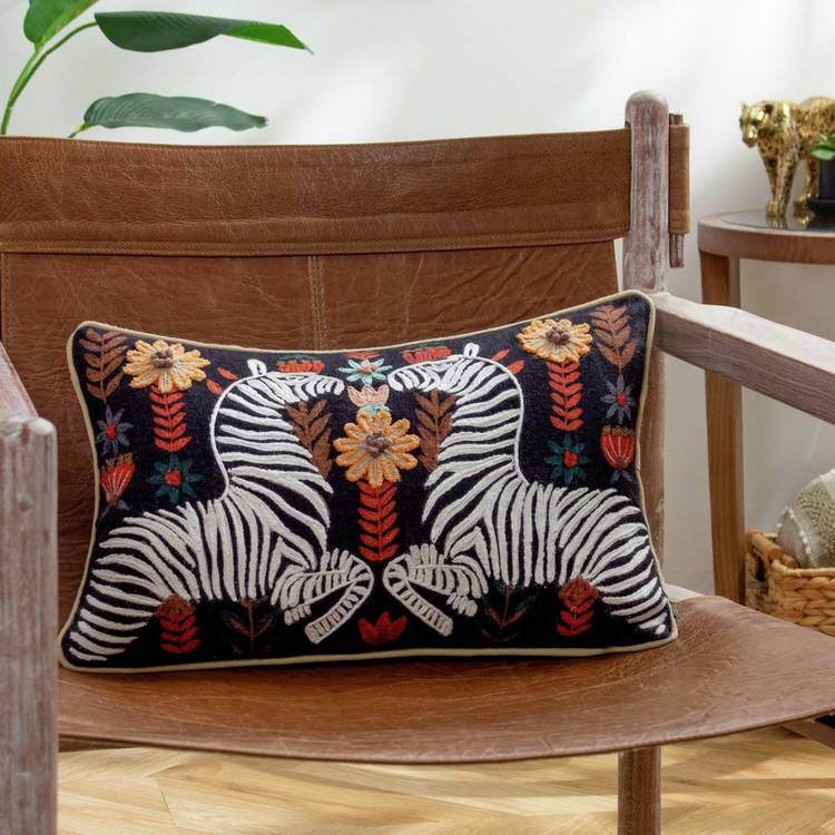 Wylder Mirrored Zebra Cushion - Black - 30x50cm 0