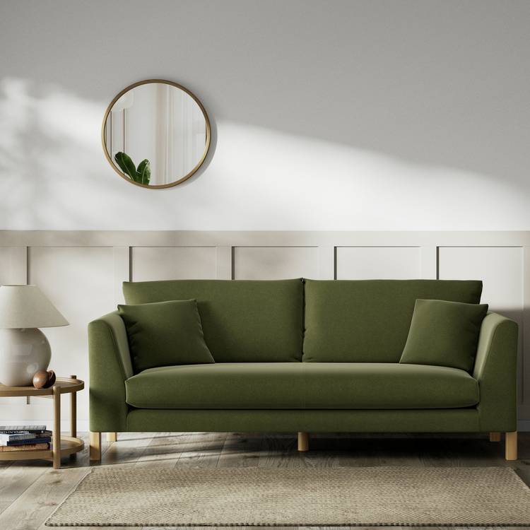Habitat Aston Velvet 3 Seater Sofa - Moss Green - Ash Leg 0