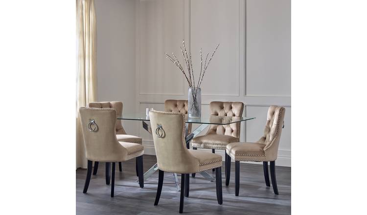 Argos Home Blake Chrome Dining Table & 6 Taupe Chairs