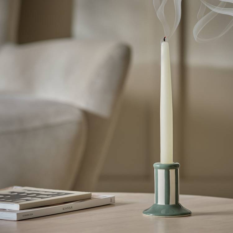 Habitat Stripe Taper Candle Holder - Green  0
