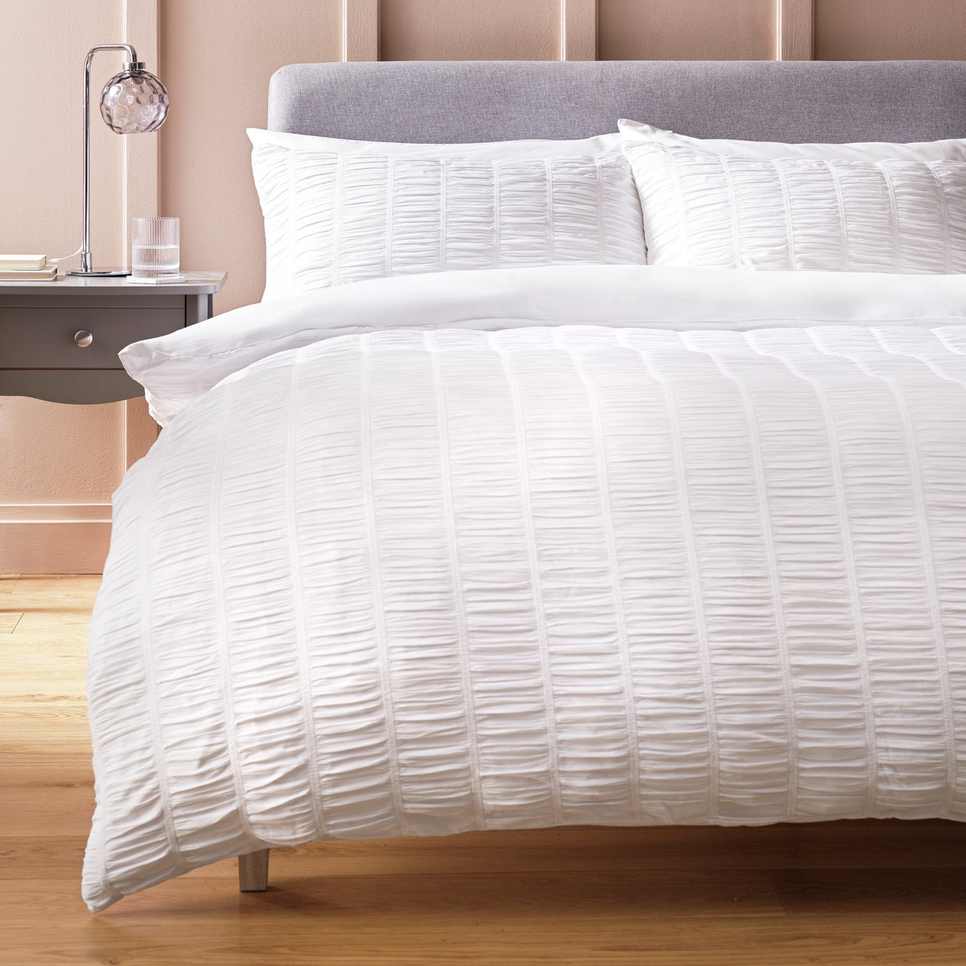 Argos Home Ruched Texture White Bedding Set - King size