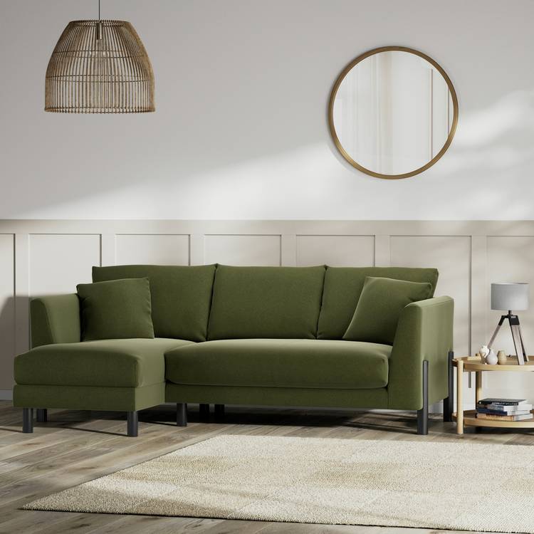 Habitat Aston Left Hand Corner Sofa - Moss Green - Black Leg 0