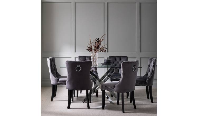Argos Home Blake Chrome Dining Table & 6 Charcoal Chairs