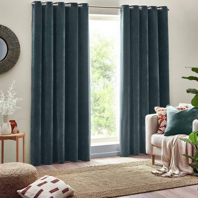 Yard Chenille Fully Lined Eyelet Curtains- Marine- 229x137cm 0