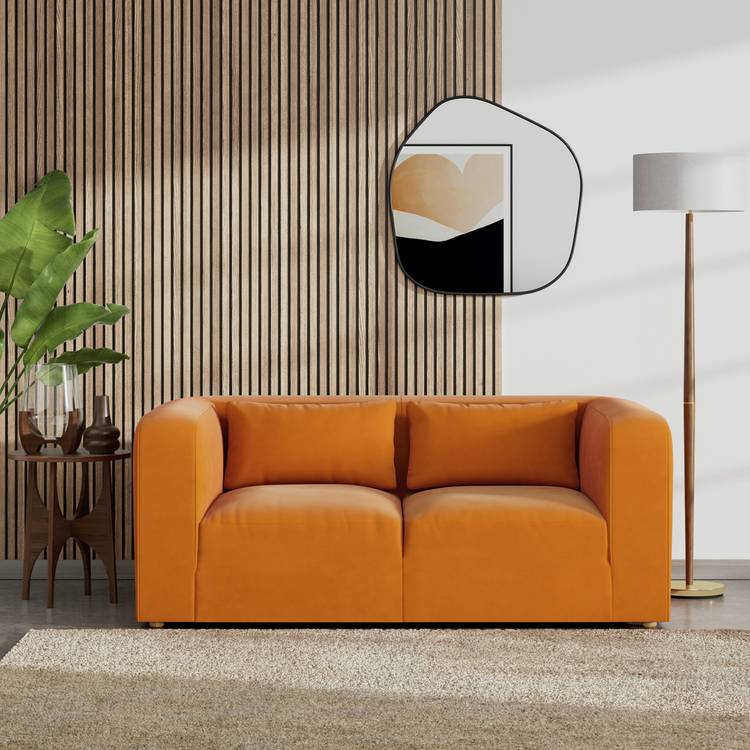 Habitat Lars Fabric 2 Seater Sofa - Orange - Ash Leg 0