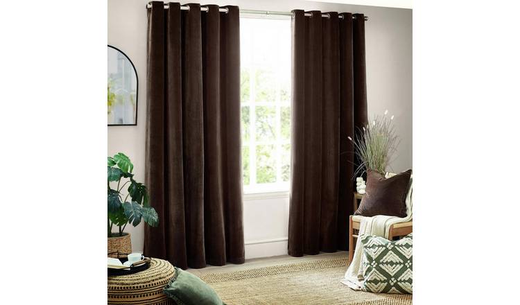 Yard Chenille Fully Lined Eyelet Curtains - Brown- 168x229cm