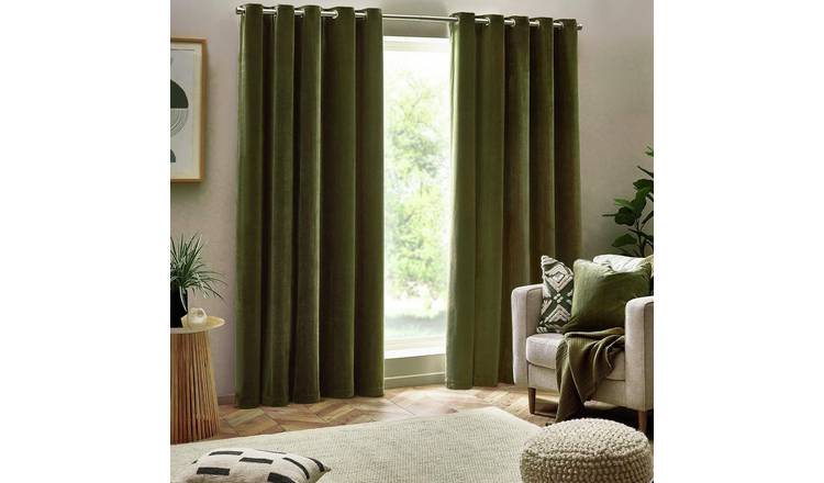 Yard Chenille Fully Lined Eyelet Curtains- Olive - 229x183cm