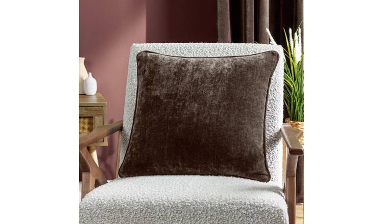Yard Chenille Plain Piped Cushion - Brown - 50x50cm
